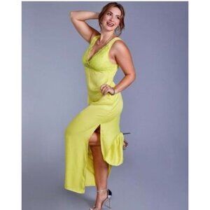 Topshop Lime Yellow Sleeveless Midi Dress With Lace Detail UK 12 / US 8